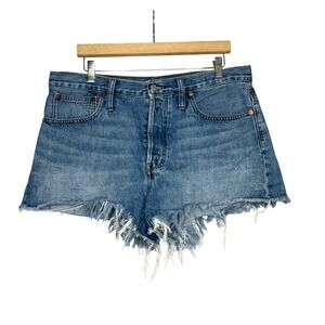 Madewell Relaxed Denim Shorts Distressed Frayed Hem Button Fly Blue Size 30 (36)